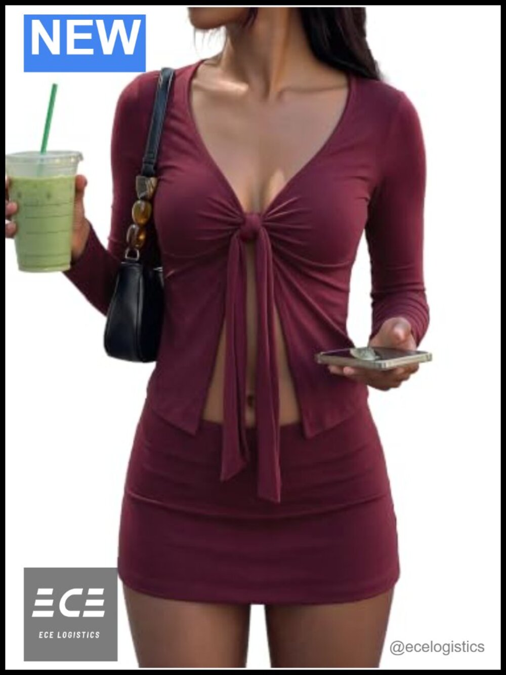 SKAYS Women's Tie Front Top Long Sleeve Deep V Neck Wrap Top